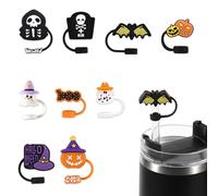 9pcs 3D Halloween Straw Cover Cap for Stanley Cup, 9 Styles Halloween Straw Toppers for 0.39 Inch Straws Spooky Straw Stoppers Tips Compatible with 30 & 40 oz Stanley Cups