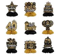 9Pcs 40th Birthday Decoration, Black and Gold 40th Birthday Party Decorations, 1985 Vintage Beehive Centerpiece for Men and Women