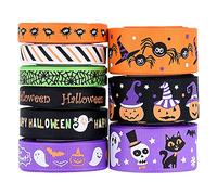 9pcs 5 Yards Halloween Ribbon Halloween Gift Wrapping Ribbon Halloween Grosgrain Ribbon Polyester Wired Ribbon for Halloween Party Wreath DIY Decorations Happy Halloween Ribbons 10mm 15mm 25mm