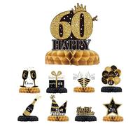 9pcs 60th Birthday Decorations 60th Birthday Decorations for Men Women Black and Gold Honeycomb Centerpieces Table Deco for Party (60)