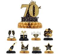9pcs 70th Birthday Decorations 70th Birthday table Decorations for Men Women Black and Gold Honeycomb Centerpieces Table Deco (70)
