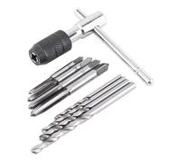 9Pcs Adjustable T-Handle Ratchet Tap Holder Wrench Tool Set with M3-M6 Screw Thread Metric Plug Tap and 2.5-5.0mm Twist Drill Bit
