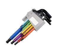 9Pcs Alloy Steel Color Coded Hexagonal L Wrench Set Long Ball End Design for Multiple Angled Use with Black Coating Ball End Design Wrench