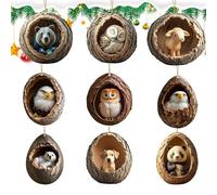 9pcs Animal Christmas Ornaments, Cute Animal Hanging Decor Tree Hanging woodlands Decor, 2D Flat Acrylic forests Ornaments for Tree, Car Rearview, Living Room, Bedroom, Garden