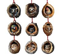 9Pcs Animal Christmas Tree Ornaments - Christmas Tree Animal Pattern 2D Acrylic Ornament,Cute Animal Rustic Seasonal Décor,For-est Animal Decoration For The Home, Ceiling, Shelf, Bookshelf