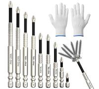9PCS Anti-Slip Magnetic Drill Bits, High Magnetic Screwdriver Drill Bit with 1 Pair White Gloves, Universal Anti-Slip Bits, Secure Grip for Precision Drilling in Narrow Spaces and Heavy-Duty Projects