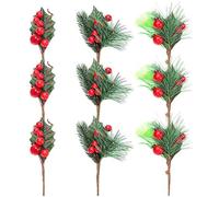 9pcs Artificial Pine Picks Christmas Simulation Pine Needle Small Berries Pine Cones for Flower Arrangements Wreaths Wed