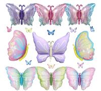 9Pcs Assorted Butterfly Foil Balloon Set Large & Mini Pastel Gradient Mylar Balloons for Girls Birthday Garden Party Decorations Wedding Supplies