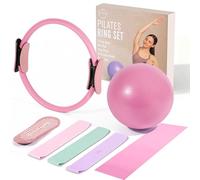 9pcs At Home Pilates Kit for Women Pilates Set Includes 14” Pilates Ring Magic Circle with Dual Padded Handles - Small Pilates Ball Highly Elastic Exercise Resistance Bands Pilates Accessories
