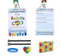 9pcs Autism Safety Products,Include 2pcs Autism ID Badge Holder 2pc Autism Lanyard 2pcs Loop Fastener Strips 1pack Autism Awareness Bracelet 1pack Autism Awareness Pin and 1pcs Storage Box