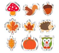 9pcs Autumn Cookie Cutters, Stainless Steel Biscuit Pastry Cutter Set, DIY Cookie Cutter with Maple Leaves Hedgehog Pumpkin Squirrel Acorn Mushroom Owl Pattern for Party Baking Decorations