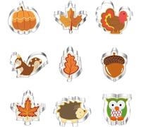 9pcs Autumn Cookie Cutters,Thanksgiving Biscuit Cutter Set,Stainless Steel DIY Cookie Cutter with Maple Leaves Hedgehog Pumpkin Squirrel Acorn Mushroom Owl Pattern for Fall Party Baking Supplies
