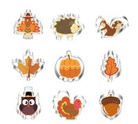 9Pcs Autumn Cookie Cutters - Thanksgiving Biscuit Cutters, Fall Themed Holiday Cookie Cutter Shapes of Pumpkin,Maple Leaves,Oak Leaves,Turkey,Squirrel,and Acorn