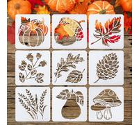 9Pcs Autumn Stencils, Fall Harvest Festival Stencils Reusable Autumn Pumpkin Maple Leaf Stencil for Crafts Painting and Printing DIY Projects