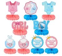 9pcs Baby Gender Reveal Decorations, Honeycomb Table Centerpieces for Boy or Girl Pregnancy Announcement Unisex Baby Shower Party Games Ideas Decor Supplies (Blue, Pink)