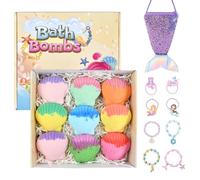 9Pcs Bath Bombs for Kids with Bracelets Surprise Inside, Handmade Natural Kids Bath Bombs Relaxation and Stress Relief Fizzy Bubbles Bath, Birthday Easter Christmas Gifts Set for Kids and Girls