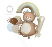 9Pcs bear themed balloon CHUNLINLAODA Rainbow Balloon 1st Number Balloons Brown Bear Balloons Baby Shower Decorations Birthday Balloon Foil Boy Girls Room Decoration (Multicolor 1)