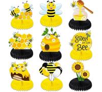 9Pcs Bee Honeycomb Centerpieces, Vibrant Yellow Tissue Paper Table Decor for Baby Shower, Birthday, Bee Themed Garden Party Spring Decorations