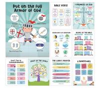 9Pcs Bible Posters for Kids, 11x14in Laminated Sunday School Decorations for Classroom, Books of the Bible Verse Poster, 10 Commandments, Fruits of the Spirit & More, Christian Classroom Wall Decor
