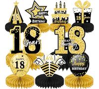 9Pcs Black Gold 18th 21th 30th 40th Honeycomb Decorations - Happy Birthday Decorations, Birthday Table Centre Decorations, Party Table Decorations, Table Decorations Centrepiece (18)