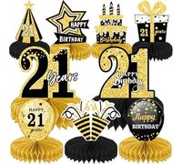 9Pcs Black Gold 18th 21th 30th 40th Honeycomb Decorations - Happy Birthday Decorations, Birthday Table Centre Decorations, Party Table Decorations, Table Decorations Centrepiece (21)