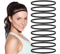9pcs Black Non Slip Sports Headband for Gym Yoga Workout and Soccer | Cloth Construction, Gentle Hold for Sensitive Scalp, Textured Finish, Keeps Sweat Away from Forehead