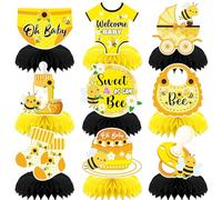 9pcs Black Yellow Welcome Baby Bee Honeycomb Centerpieces Sweet As Can Bee Baby Shower Party Table Decorations Bumble Bee Tabletop Centerpieces for Newborn Hello Baby Table Topper Sign Decorations
