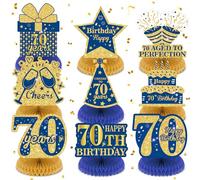 9Pcs Blue 70th Birthday Decorations Navy Blue Gold 70th Honeycomb Centerpieces for Table Decor, Happy 70th Birthday Decorations for Men Women Anniversary Party Favors Supplies Event Cheer to 70 Years