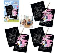 9Pcs Bluey Scratch Art Craft Set for Kids, Scratch Picture Art Kits with Wooden Stylus, 22.5x29.5cm Non-Toxic Scratch Paper Craft Toys, Creative Drawing Activity for Boys & Girls Age 3+