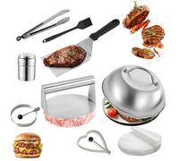 9Pcs Burger Press Kit with Smash Burger Press, Griddle Spatula, Burger Cloche, Egg Rings, Tongs, Brush, Shaker & 50 Wax Discs, Meat Press, Burger Smasher, Griddle Accessories Kit