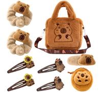 9pcs Capybara Bag, Capybara Gifts for Girls, Capybara Plush Set with Handbag and Accessories, Ideal for School Outings and Birthday Parties, Creative Play Sessions for Animal-Loving Children