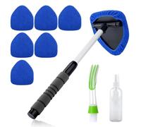 9PCs Car Windscreen Cleaner Tool,Windscreen Cleaner Inside,Interior Cleaning Tools,180° Rotating Head Extendable Windshield Demister Tool,Car Window Cleaning Tools with 6 Reusable & Washable Pads