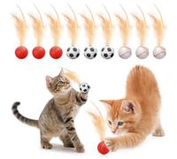 9Pcs Cat Bouncy Ball with Feather Set, Interactive Cat Toys, Bouncy Balls with Feathers for Indoor Cats, Silicone Kitten Hunting Toys, Soft Rubber Pet Exercise Balls, for Cats Dog Pet Toys Gift