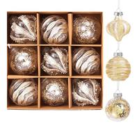 9Pcs Christmas Ball Ornaments 3 Style Christmas Balls 3.15in & 3.94in Christmas Baubles Ornaments Hanging Christmas Decorations for Christmas Tree, Garland, Wreath,Champagne