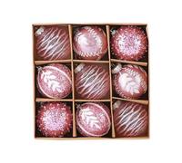 9PCS Christmas Ball Ornaments Painting & Glittering Tree Pendants 3.14inch Hanging Balls Plastic Baubles for Xmas Holiday Party Home Decor(Pink)