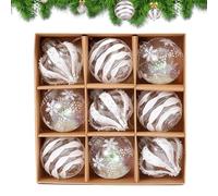 9Pcs Christmas Ball Ornaments Set, Christmas Tree Balls,Clear Glitter Hanging Decorations, Shatterproof Baubles for Christmas Home Decoration (White)