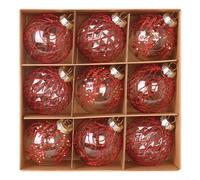 9PCS Christmas Ball Set Made of Transparent PET with Painted Finish for Festive Decoration in For Home and Workspaces Featuring Easy Hanging Loops (red)