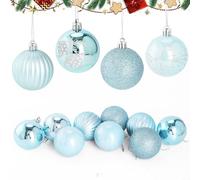 9PCS Christmas Baubles Set Including Red Ornaments with Glittery Pinecone and Solid Glitter Patterns, Lightweight Plastic for Durable Holiday Decoration (Light blue)