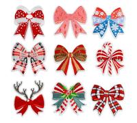 9PCS Christmas Iron On Patches - Embroidered Bow Applique Patches for Clothing, DIY Xmas Decorations on Jackets, Hats, Bags, Gifts
