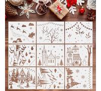 9Pcs Christmas Spray Painting Templates Large Size, Stencils Xmas Spray Snow on Window, Diversified Patterns Painting Template Suitable for Holiday DIY Glass Wall Home Decoration