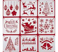9pcs Christmas Stencils Templates for Crafts Reusable Snowflake Reindeer Stencils Card Making Wood Wall Furniture Painting Scrapbooking Christmas Arts Crafts Decorations, 15 * 15cm