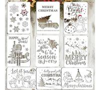 9Pcs Christmas Stencils Window Stencil Snowflake Stencils Themes Templates Reusable Plastic Craft Card Making Supplies for DIY Art Drawing Painting Spraying, 8 x 12 Inches