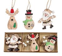 9pcs Christmas Tree Hanging Ornaments, Wooden Ornaments Finished Set, Wooden Hanging Ornaments with Boxes, A Variety of Patterns, Pendant Christmas Holiday Ornaments, Natural Wooden Slices (MZ363)