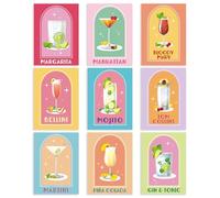 9Pcs Cocktails Canvas Wall Art, Retro Cocktails Prints for Walls, Unframed Wall Pictures with Aperol Spritz, Margarita & Mojito, Aesthetic Room Decor for Kitchen Living Room Bar and Cafe