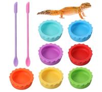9pcs Crested Gecko Food Dish and Spoons Set Silicone Geckos Feeding Cups Colorful Food and Water Bowl Gecko Tank Accessories for Crested Geckos Hermit Crabtortoise Tarantula Lizard