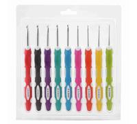 9PCS Crochet Hooks Set,Ergonomic Plastic Handle Crochet Hooks Set Extra Long Crochet Needles Aluminum Crochet Hooks Set for Arthritic Hands (Plastic Blister Packaging)