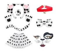 9Pcs Dalmatian Costume Set, Dalmatian Dog Ears Headband, Bow Tie, Tulle Skirt, Bell Pendant, Tail, Cute Dalmatian Costume for Halloween World Book Carnival Dog Party Cosplay