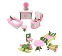 9Pcs Dolls House Furniture Set, Pink and Green Themed Dollhouse Furniture Set,Miniature Dollhouse Accessories for Kids, Imaginative Play and Motor Skills Development, Gift for Young Girls