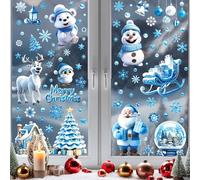 9pcs Double-Sided Printing Cute Christmas Stickers Window Decorations Christmas Window Clings, Static Snowflakes Decals for Windows Ornaments Thanksgiving Party Supplies Holiday (Blue-1)