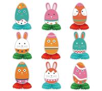 9pcs Easter Decorations Honeycomb Centerpieces - 3D Table Decor Happy Easter Bunny Egg Centerpieces Table Honeycomb for Spring Rabbit Photo Prop Party Supplies